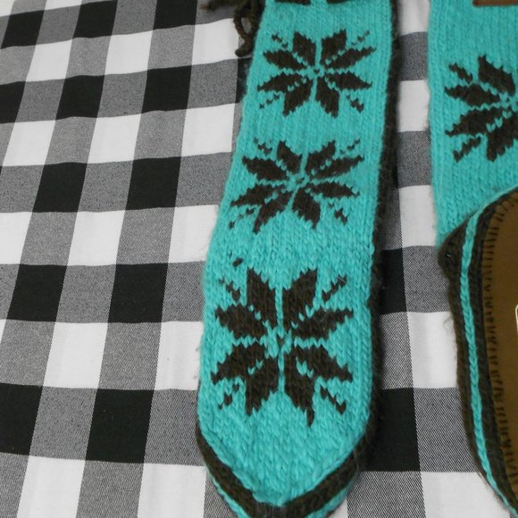 Woolrich Chalet Slipper Sock WOOL Heavy Hand Knit Women 7.5-8.5 Blue Brown - Picture 5 of 7